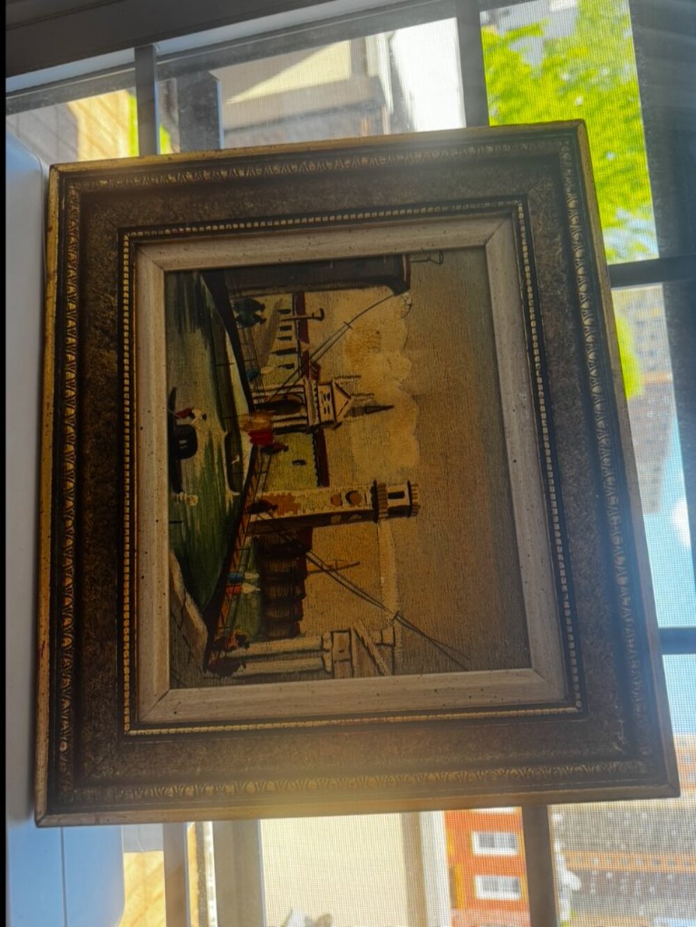 Vintage Painting in Wooden Frame Venice